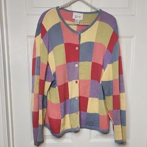 Christopher And Banks Vintage Mulit Color Checkered Button Up Longsleeve Sweater